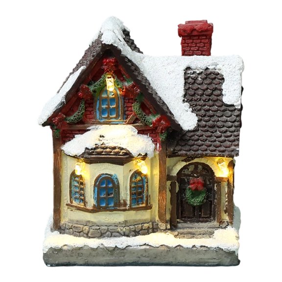 Christmas Village Desktop Ornament With Warm LED Light Battery Powered Festive Holiday Decoration For Home Display Desktop Ornament