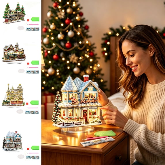Christmas Village Diamond Art Kit, DIY Hanging Ornament for Adults and Beginners, Tree Window Wall Decor and Handmade Gift