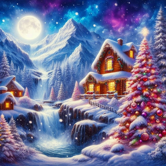Christmas Village Digital Painting II - 12" x 18" Art Print Wall Decor