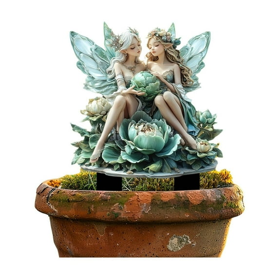 Christmas Village Elves in Green Lotus Yard Stake Decoration Acrylic Garden Inserting