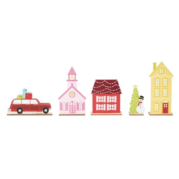 Christmas Village Decorative Felt Standing Figurines, Set of 5