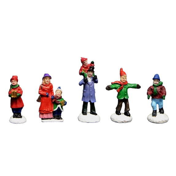 Christmas Village Figurines 5 Piece Decoration Set Perfect Addition to Your Christmas Indoor Decorations & Snow Village Displays (Family Christmas Set)