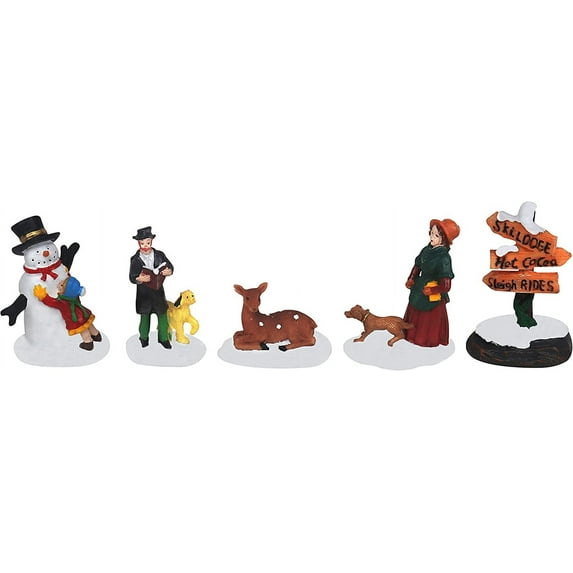 Christmas Village Figurines 5 Piece Decoration Set Perfect Addition to Your Christmas Indoor Decorations & Snow Village Displays (Snow Village Set 5)