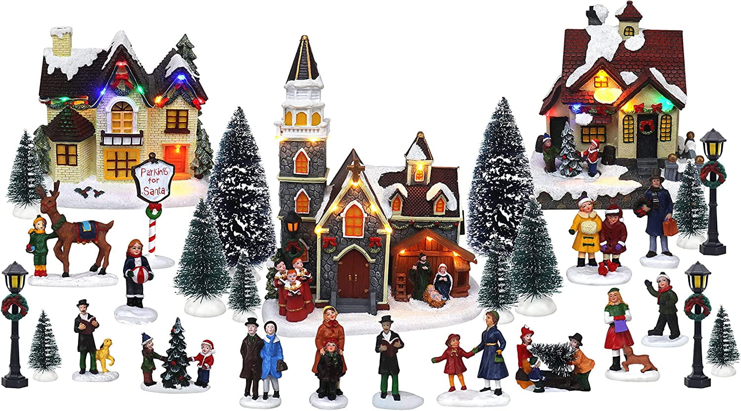 Holiday House Town Collections 30 Piece Resin Christmas Village Figurine Set for Indoor Decor Snow Village Displays Walmart