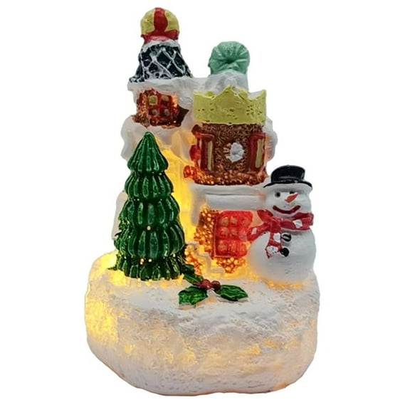 Christmas Village House Decoration,Light Up Mini Resin Christmas House,Resin Christmas Scene Village Houses,Lighted Christmas Village Houses Set Battery Operated Resin Christmas House Decor