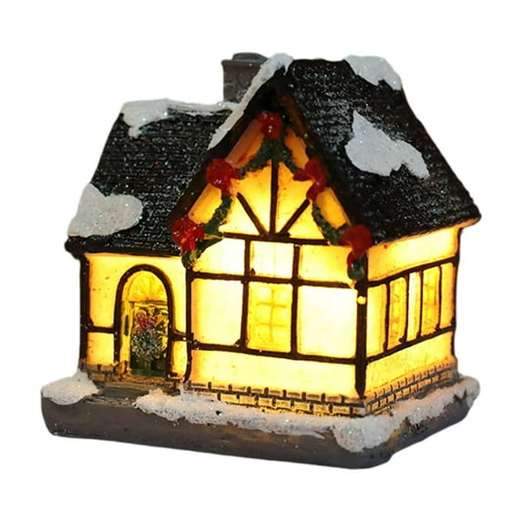 Christmas Village House Decoration,Light Up Mini Resin Christmas House,Resin Christmas Scene Village Houses,Lighted Christmas Village Houses Set Battery Operated Resin Christmas House Decor