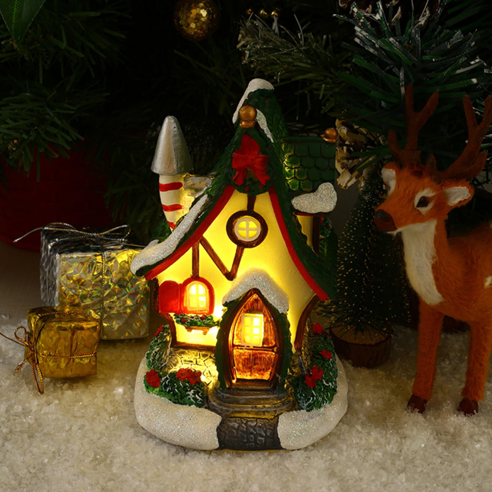 Christmas Village House, LED Lighted Christmas Village Houses Figurines
