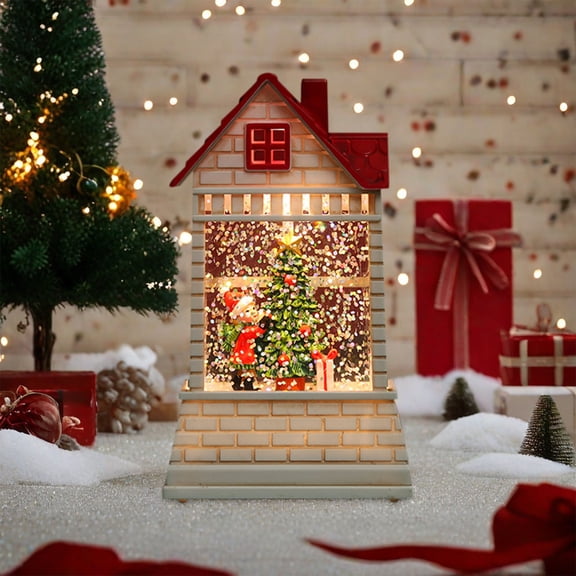 Christmas Village House Night Light, LED Santa Claus Snow Globe, Luminous Desktop Decor for Holiday, Gift, Display