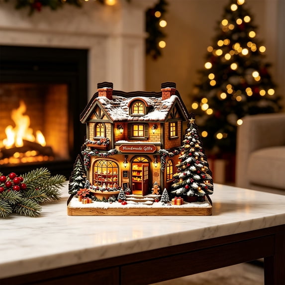 Led House Christmas Christmas Village House Ornament, LED Lighted Wooden Figurines for ...