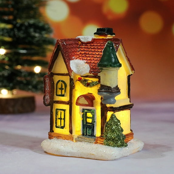 Christmas Village Houses,Christmas House with Warm Light Battery Operate,Christmas Village Accessories Home Tabletop Decoration Xmas Gifts