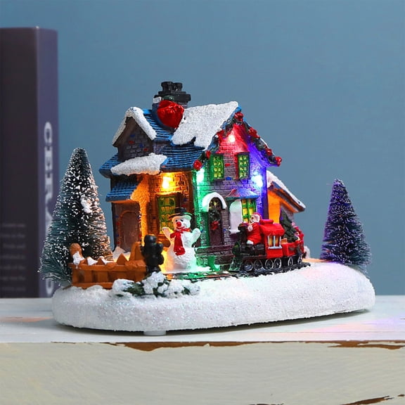 Christmas Village Houses,Christmas Village Sledding Down Hill,Pre-Lit Christmas House Snow Scenes Cottag,Christmas Glowing Lights Snow Scene House with LED Glowing,Cottage Christmas Decoration