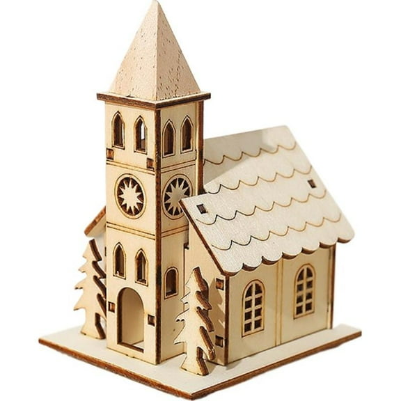 Christmas Village Houses Decor,Light Up Christmas Wood Village,Small Glowing Wooden Houses Set with Lights,Wooden Glow Cabin Decorations for C-hristmas Table Centerpieces,Xmas Party Decorations