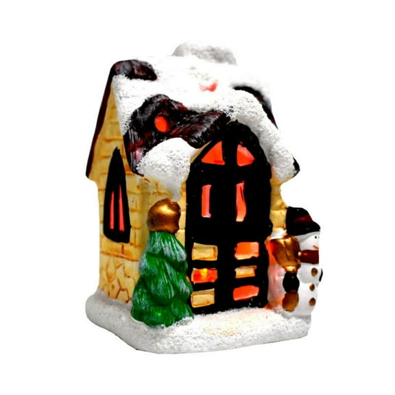 Christmas Village Houses Decorations, Ceramic Xmas Cabin, Farmhouse Winter Village Collectible Buildings Figurines for Holiday Xmas Decor
