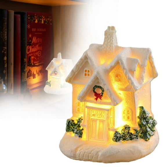 Christmas Village Houses Decorations, Light Up Resin Xmas Cabin Decor, Battery Farmhouse Winter Village Collectible House for DIY, Winter Holiday Home Tabletop Centerpiece Decor