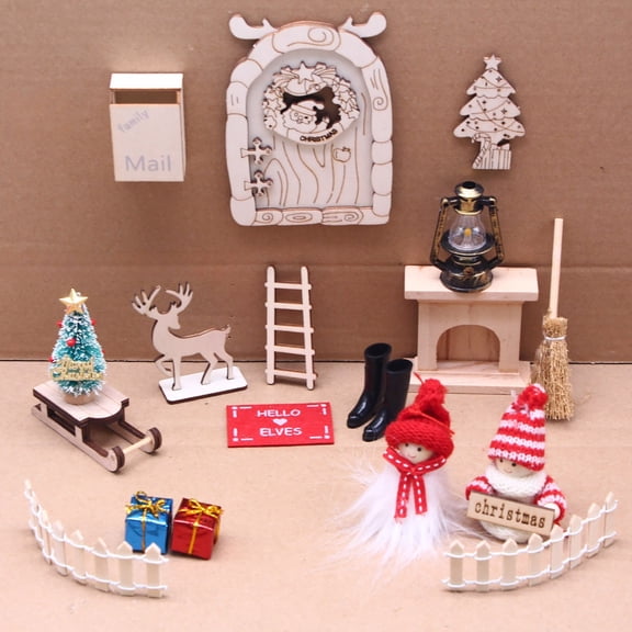 Christmas Village Houses Figurines Decoration Set Christmas Miniature Ornaments Mini Garden Accessories Kit with Santa Claus Snowmen Reindeer Bench Street Lamps Christmas Tree