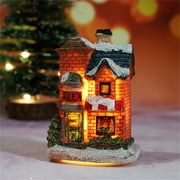 Christmas Village Houses Glowing Christmas Cabin House with LED Lights Story Village Houses Festival Ornament Decorative Props,F