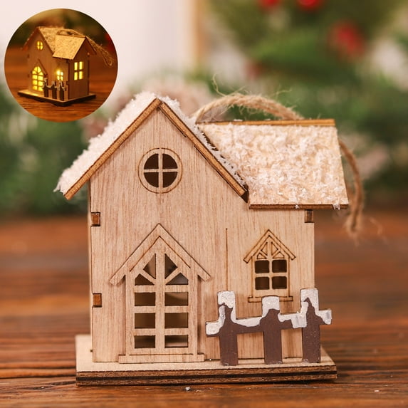 Christmas Village Houses LED Light Wooden House with Battery Rustic Holiday Village Decor for Christmas Table Centerpieces Xmas Party Decorations DIY Crafts