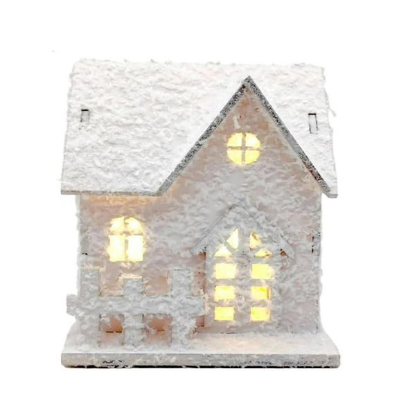 Christmas Village Houses with Led Light Wooden Christmas Village Sets Delicate White Snow Christmas Dollhouse Decor for Indoor Room Holiday Party Decor丨A
