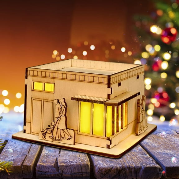 Christmas Village Houses: Led Light Wooden House, Unfinished Rustic Holiday Village Decor - Perfect for Christmas Table Centerpieces, Xmas Party Decorations,Crafts I(Without Battery)