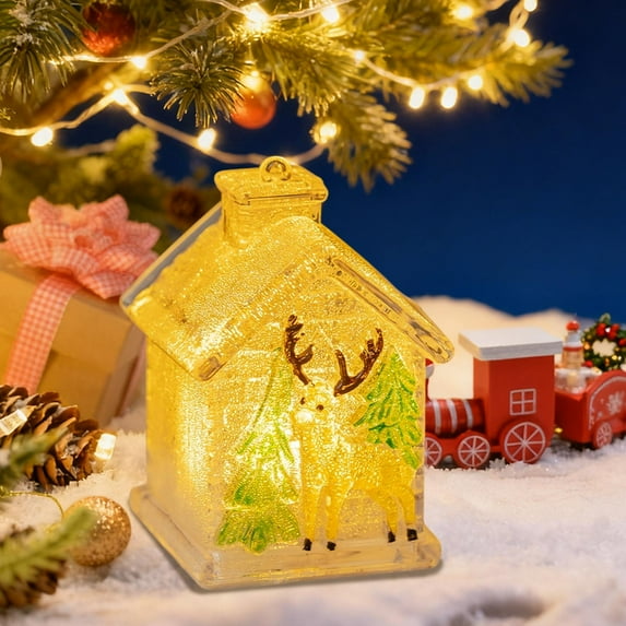 Christmas Village Houses Light Up,3IN Christmas Village Houses, Resin Farmhouse for Xmas Town Scene Desktop Ornament Holiday Home Decor Christmas Gifts for Family and Friends D