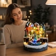 thumbnail image 1 of Christmas Village Houses, Rotating Train Santa Sleigh LED Light Up Musical Winter Snow House Figurine, Collectable Xmas Indoor Display Figurines Decoration, 1 of 7