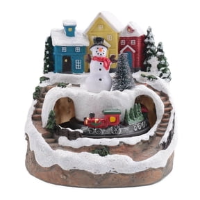 Christmas Village Houses Sets Rotating Train Display Figurines LED Light Up Musical Christmas Holiday Decoration