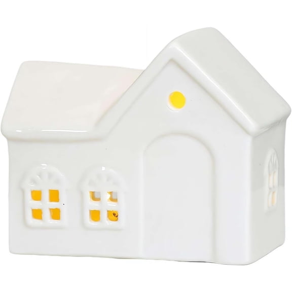Christmas Village Houses, White Ceramic Christmas Village Set with Illumination and Remote Control, Rustic Farmhouse Holiday Decor for Home Tabletop Display and Indoor Xmas Decorations