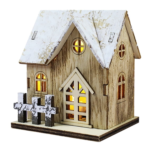 Christmas Village Houses Wooden Lighted Cabin, Small LED Glowing Cabin House Ornaments for Christmas Table Centerpieces, Desktop Holiday Town and Landscape Displays, 3.14 x 2.75 x 3.7 Inch
