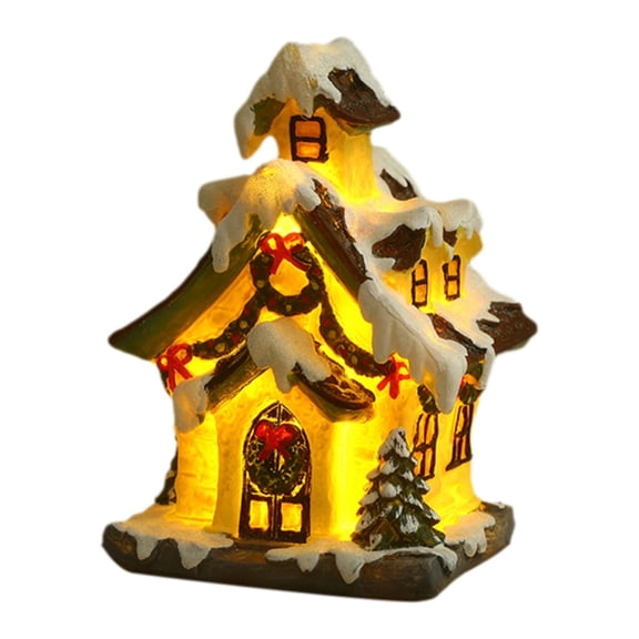 Christmas Village Houses with LED Light, Christmas Village Sets, Christmas Village Collectible Buildings Home Decor Xmas Gifts, 1 Pack