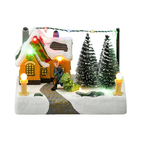 Christmas Village Houses with Music Light Up LED Snow Scene Resin Collectible Building for Family Xmas Celebration