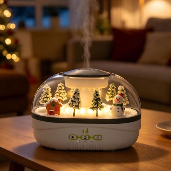 Christmas Village Humidifier Diffuser, 400ml Cool Mist, Warm Night Light, 2/4H Timer, Auto Shut-Off, for Bedroom Holiday Decor
