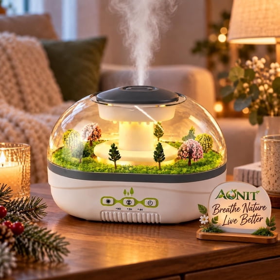 Christmas Village Humidifier, Raindrop Aroma Diffuser with Essential Oils Ultrasonic Cool Mist Aromatherapy, Warm Night Light, Quiet Operation, Timer, Decorative Micro Landscape