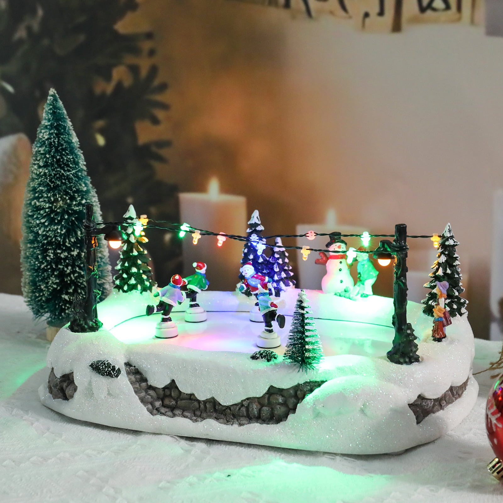 Christmas Village-Christmas Village Ice Skating Scene Decor with LED