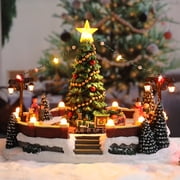 Christmas Village-LED Christmas Tree Train Carolers Snowman Tabletop decor Christmas Village Scence, Cozy Home tabletop Decoration with Animated Train Around The Tree Unique Gifts For Adults Chirldr