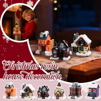 Christmas Village LED Lighted Houses with Figurines, Indoor Room Decor Collectible Buildings (Requires 3 AAA Batteries),A