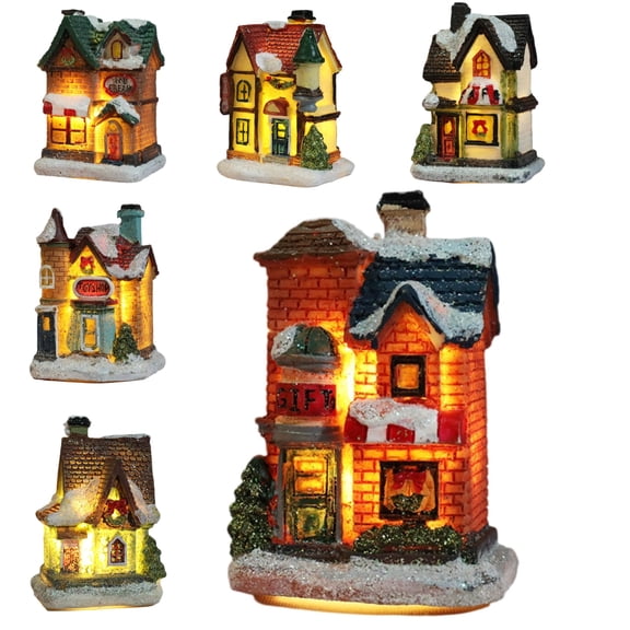 Christmas Village Light Up House - Resin Winter Snow Scene with Warm LED Lights, Battery Operated Holiday Tabletop Decor for Home, Office, Classroom, Mantel, Shelf, or Window Display