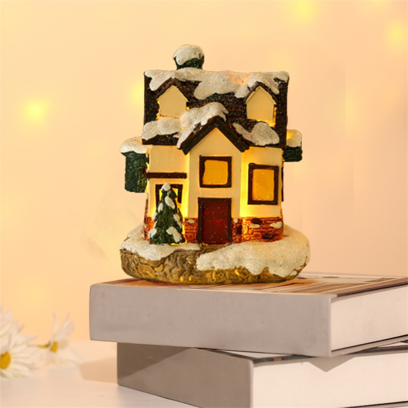 Christmas Village Light Up House, Resin Christmas Scene Village Houses