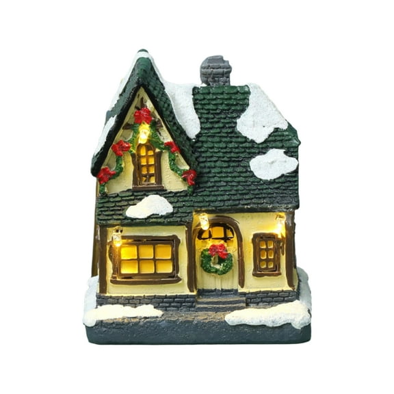 Christmas Village Light Up House Resin Christmas Scene Village Houses Town Winter Snow Village with LED Light Battery Operate Christmas Ornament Xmas Gift Holiday Tabletop Decorations