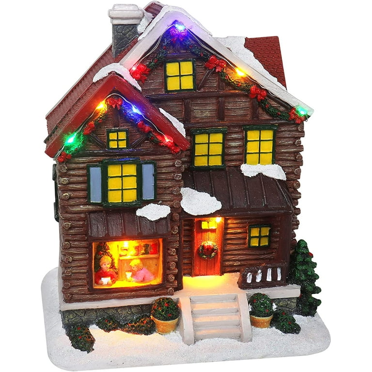 Christmas Village Log Cabin Tabletop Display Pre-lit LED Musical