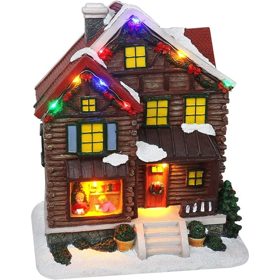 Christmas Village Log Cabin Tabletop Display Pre-lit LED Musical Snow Village Perfect Addition to Your Christmas Indoor Decorations & Holiday Collections