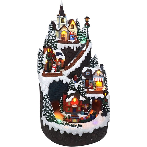 Christmas Village Mountain Houses with Moving Train Lighted Musical Snow Village Collectible Building Perfect Addition to Your Christmas Indoor Decorations & Holiday Displays