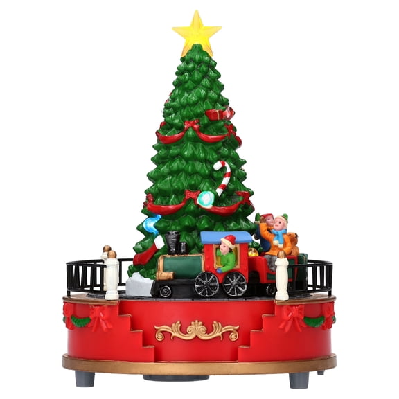 Light-Up and Musical Animated Tree with Train Christmas Village Decoration, Multicolor, 7.5", by Holiday Time