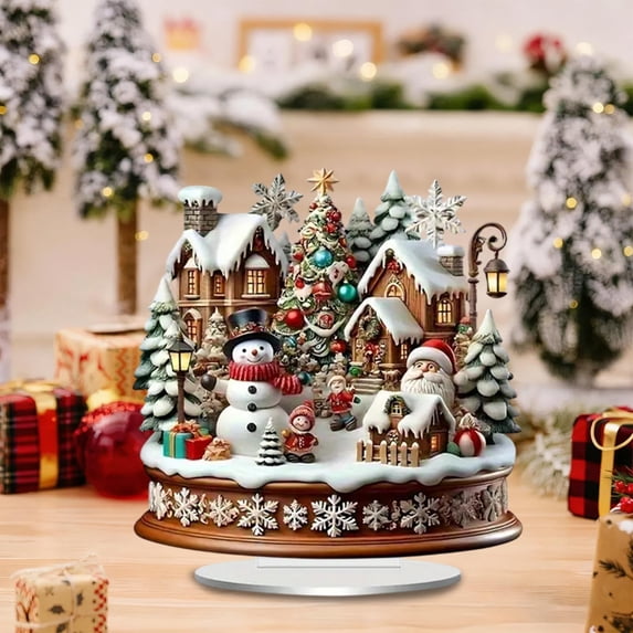 Christmas Village Ornament,7" Resin Figurine with Santa,Snowman & Christmas Tree Scene,Holiday Décor for Tree,Mantel,or Tabletop - Snowy Winter Village Display,Perfect Gift for Christmas Lovers