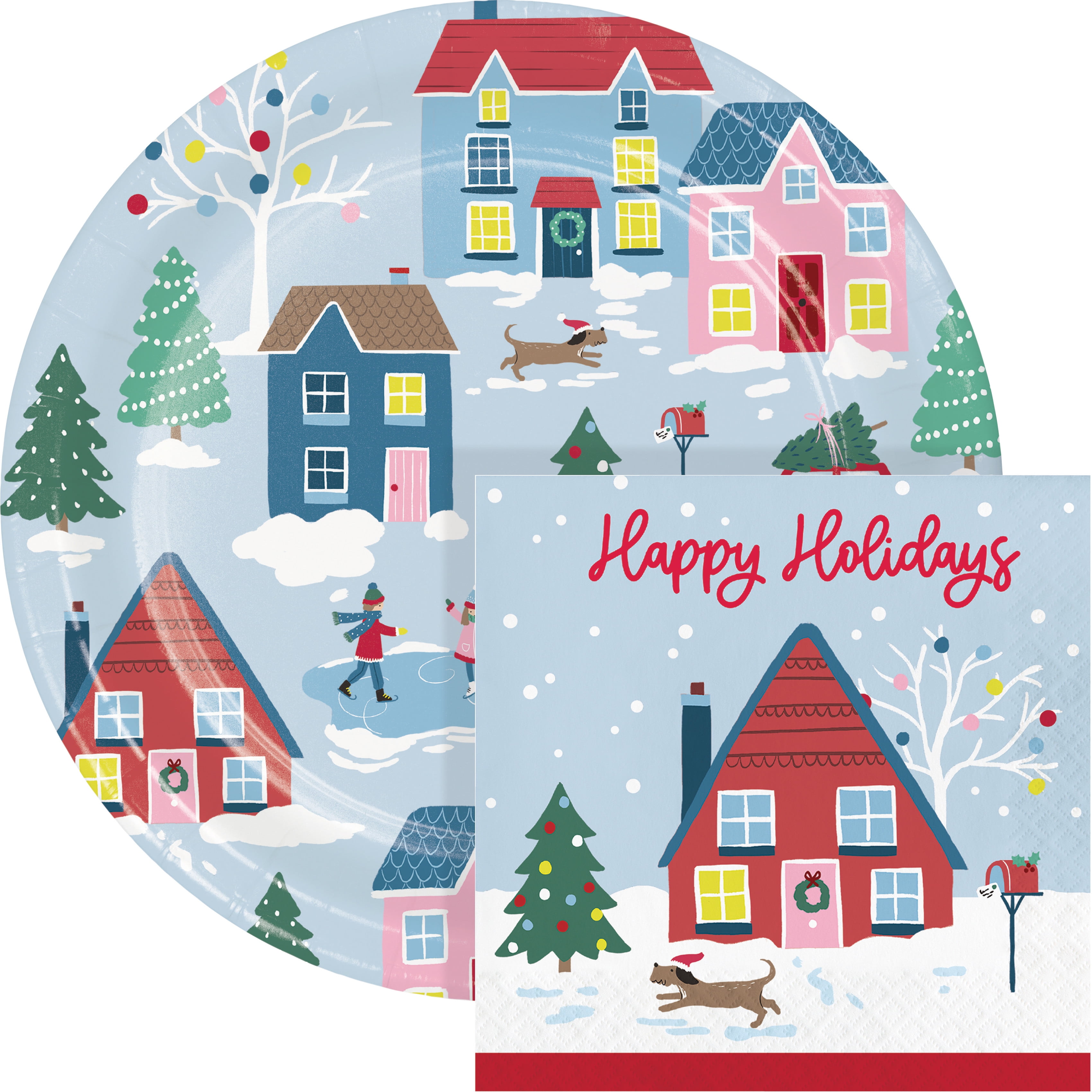 Christmas Village Plates and Napkins Kit, Serves 16