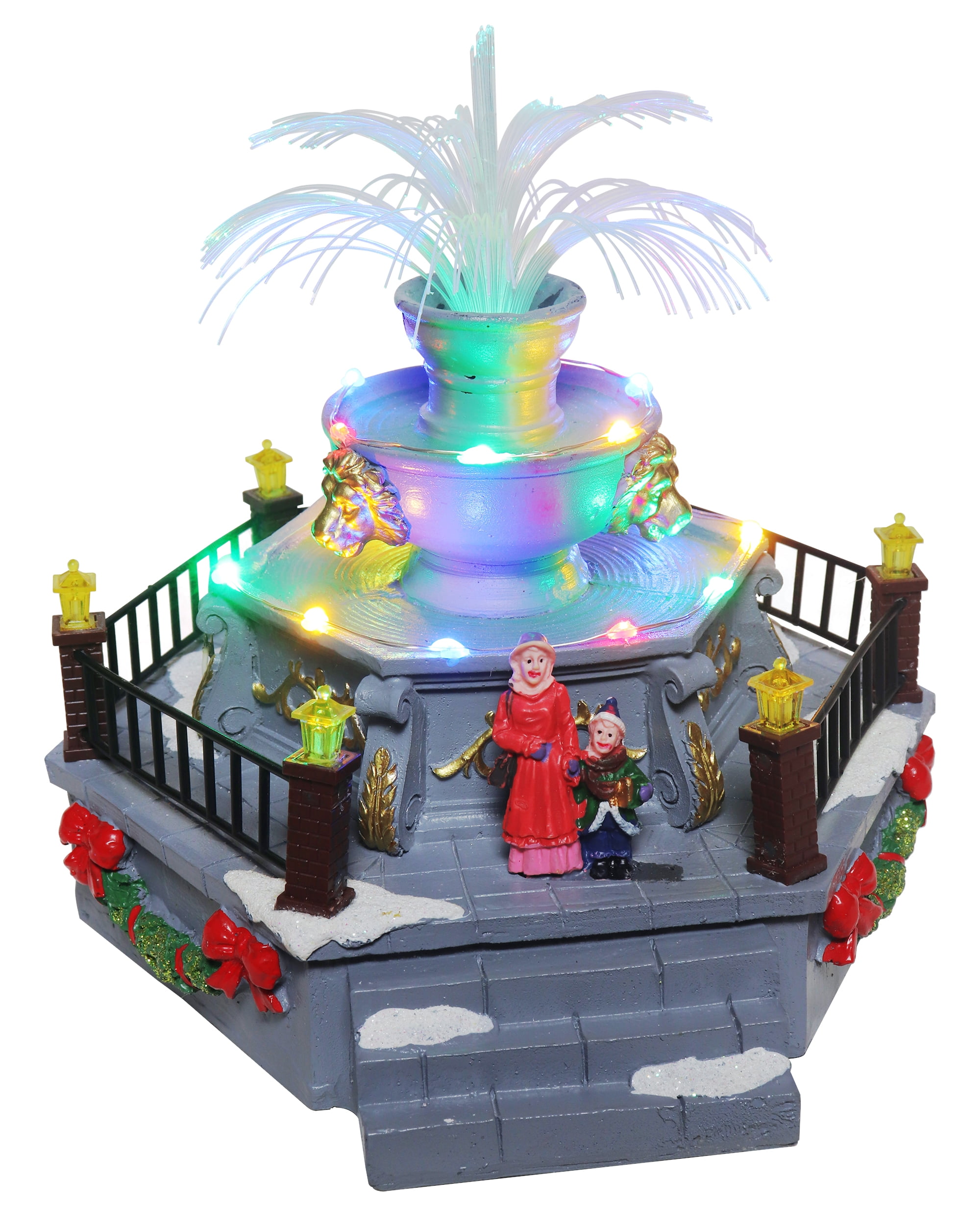 Christmas Village Pre-lit Fountain Lighted Snow Village Fountain is a