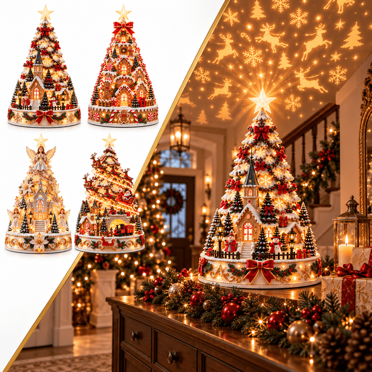 Rojection Formula Christmas Village Projection Centerpiece, Illuminated Holiday Village ...