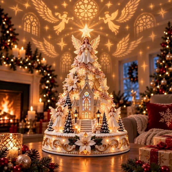 Christmas Village Projection Tree | Illuminated 3D Village with Wall & Ceiling Holiday Projection Tabletop Christmas Tree Village Projector Wall Ceiling Projection, for Indoor Holiday Display