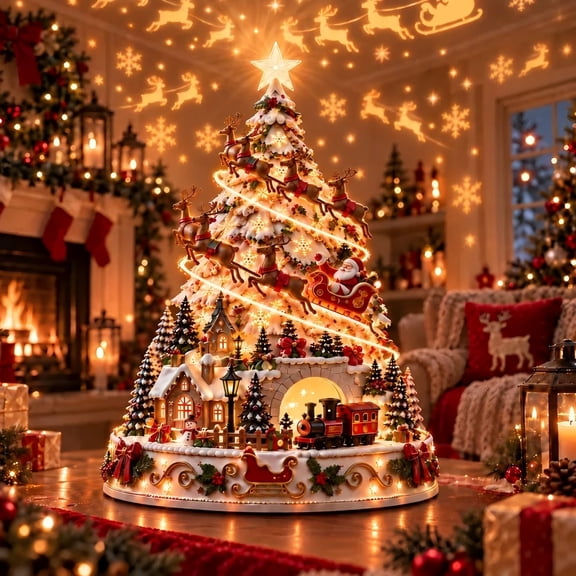 Christmas Village Projection Tree | Illuminated 3D Village with Wall & Ceiling Holiday Projection Tabletop Christmas Tree Village Projector Wall Ceiling Projection, for Indoor Holiday Display