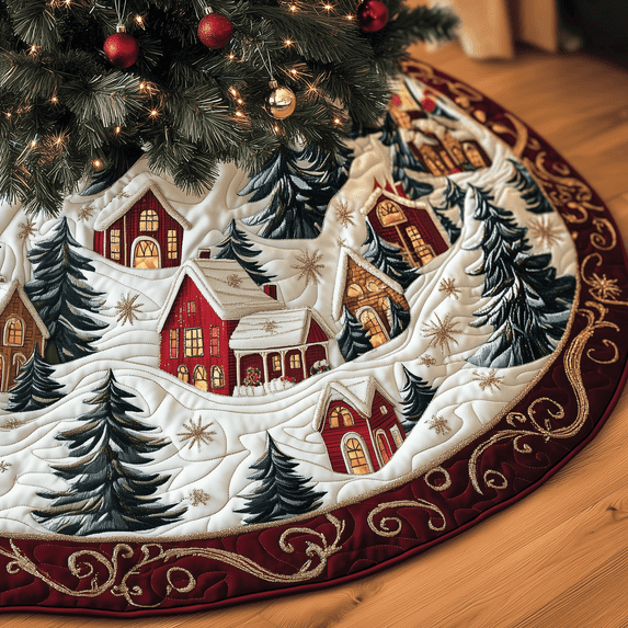 Tree Standie Christmas Village Quilted Tree Skirt, 71 Inch Christmas Tree Skirt ...