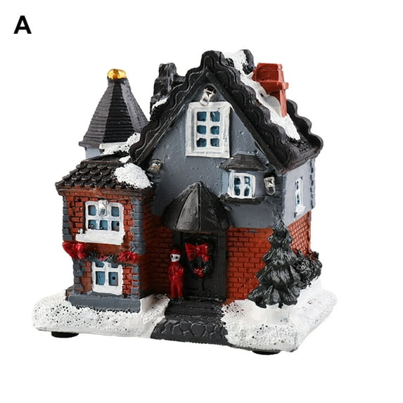 Christmas Village Scene,Battery-Operated | Resin Houses with Warm White LED Lights - 1 Pcs Durable, Eye-Catching Xmas Home Ornaments